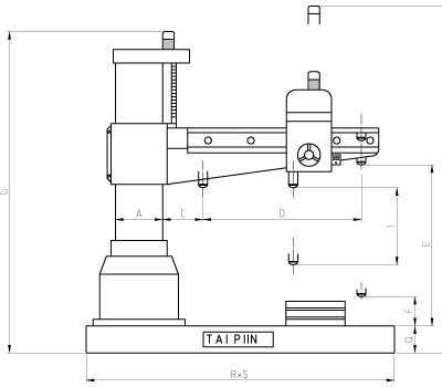 kích thước máy khoan 32mm cần dài 850mm TPR-820A Tailift Đài Loan