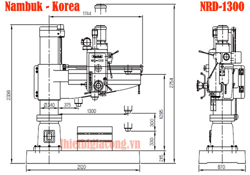Kích thước máy khoan cần Hàn Quốc NRD-1300