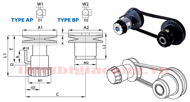 Kích thước Puli điều chỉnh tốc độ AP-BP